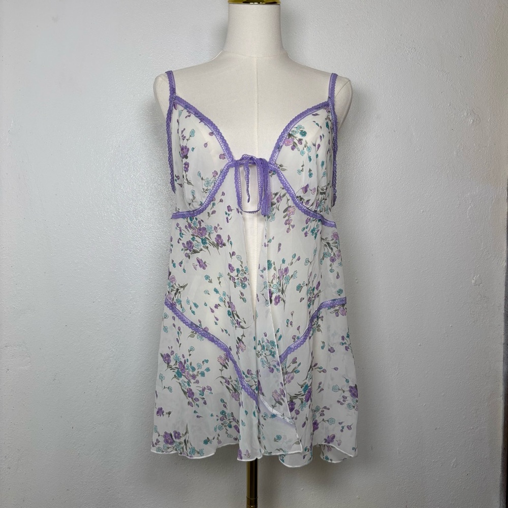 vintage california dynasty lingerie 80s babydoll purple floral fairy romantic - Picture 3 of 7